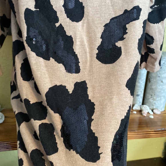 INC Animal Print 3/4 Sleeve Shirt With Sequins - Picture 2 of 6